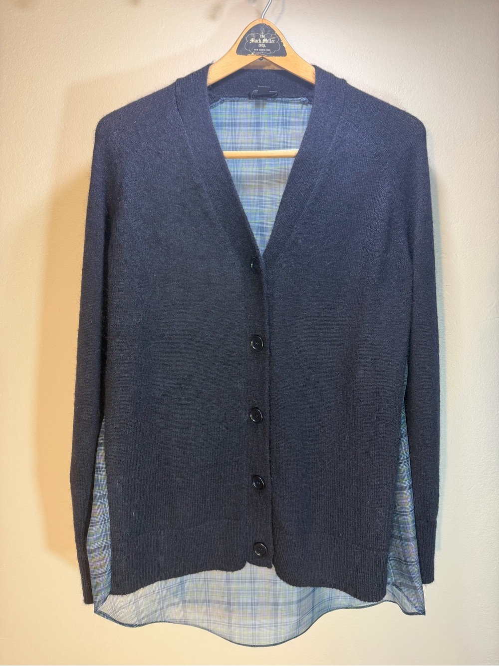 COS Navy Button-Up Cardigan with Blue Plaid Back